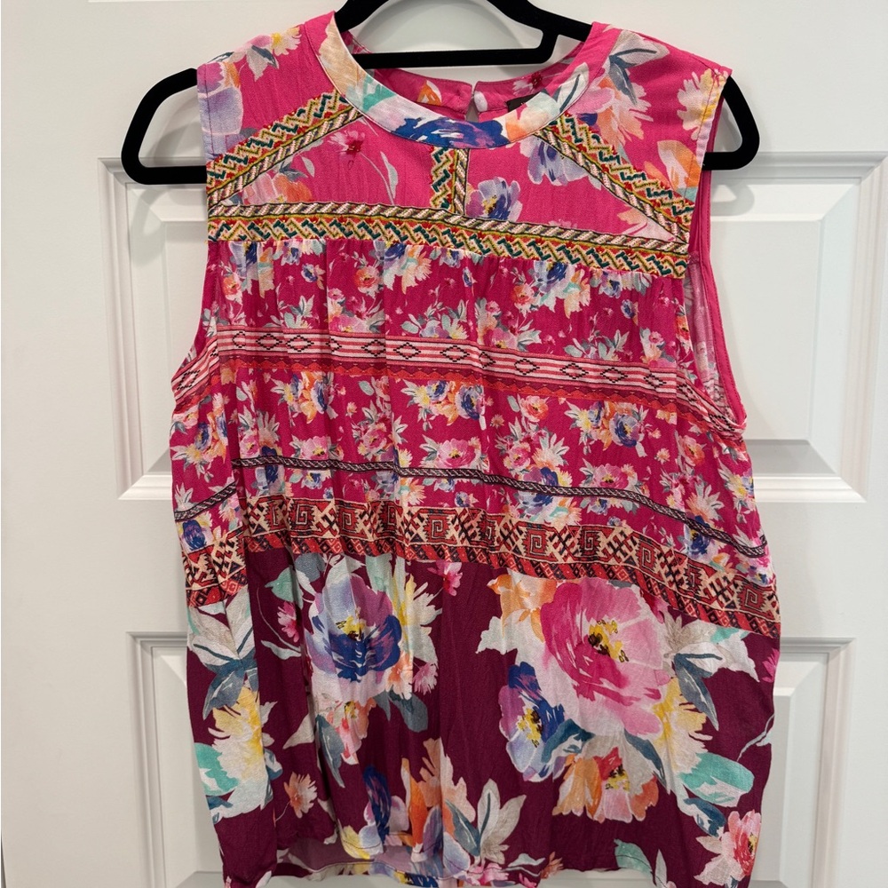 Vibrant Floral Sleeveless Blouse - Pink Multicolor